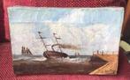 Oud Schilderijtje- Olieverf op Doek - 18 x 29. cm, Ophalen of Verzenden