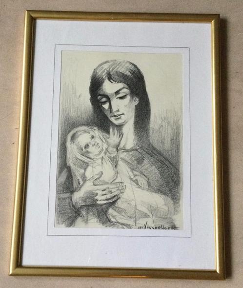 Tekening van Leo Vingerhoets(1917-1983) moeder en kind, Antiek en Kunst, Kunst | Tekeningen en Foto's, Verzenden