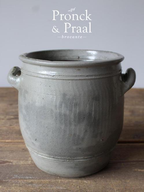 Oude brocante aardewerk pot grijs met oren *Pronck & Praal*, Antiek en Kunst, Curiosa en Brocante, Ophalen of Verzenden