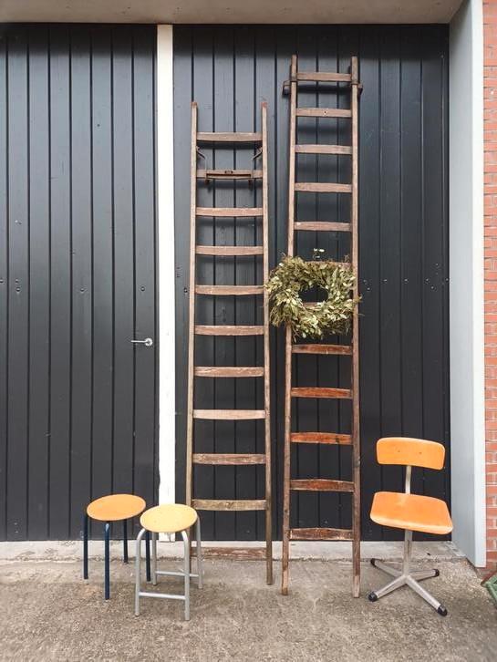 Stoere industriële oude houten ladder trap hout, Huis en Inrichting, Woonaccessoires | Overige, Gebruikt, Ophalen