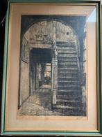 Traphuis van Brouwershuis te Antwerpen - grote ets - gesign., Antiek en Kunst, Kunst | Etsen en Gravures, Ophalen