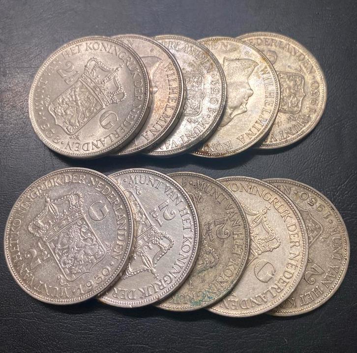 Wilhelmina 10x 2,5 gulden, Postzegels en Munten, Edelmetalen en Baren, Zilver, Ophalen of Verzenden