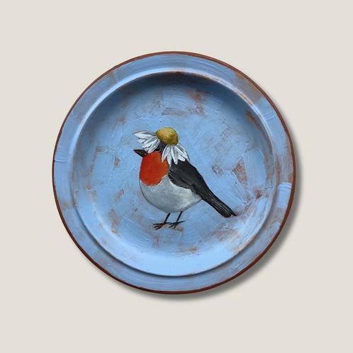 Handbeschilderd bordje 'Roodborstje', Antiek en Kunst, Kunst | Overige Kunst, Ophalen of Verzenden
