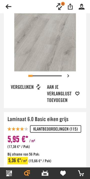 Gezocht 1 plank van Hornbach laminaat basis eiken grijs. beschikbaar voor biedingen