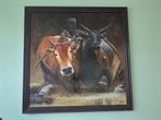 Pacu Jawi olieverf op hout paneel met houten lijst, Antiek en Kunst, Ophalen