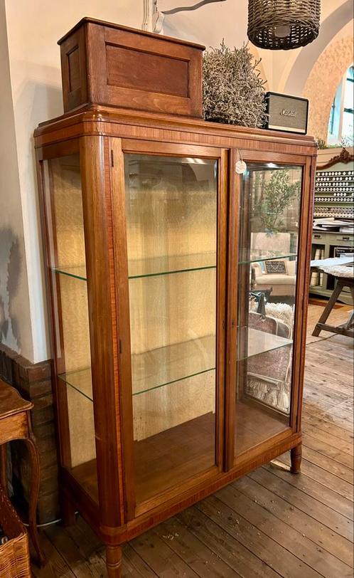 Antieke vitrine kast met glazen schappen, facet geslepen, Huis en Inrichting, Kasten | Vitrinekasten, Gebruikt, 100 tot 150 cm