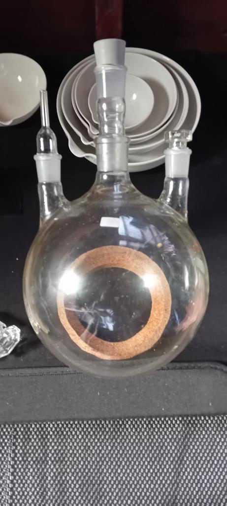 rondbodem kolf laboratorium 5 liter 3 nek, Hobby en Vrije tijd, Overige Hobby en Vrije tijd, Zo goed als nieuw, Ophalen of Verzenden