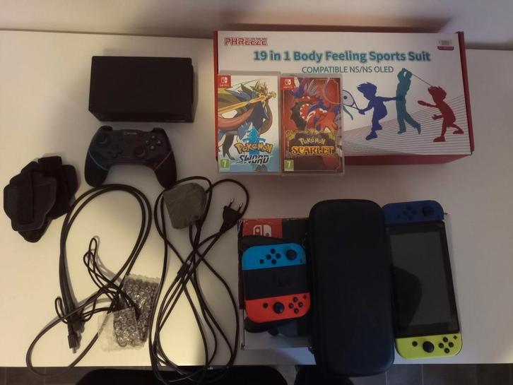 Nintendo Switch plus accesoires, Spelcomputers en Games, Spelcomputers | Nintendo Switch, Zo goed als nieuw, Switch Original, Met 3 controllers of meer