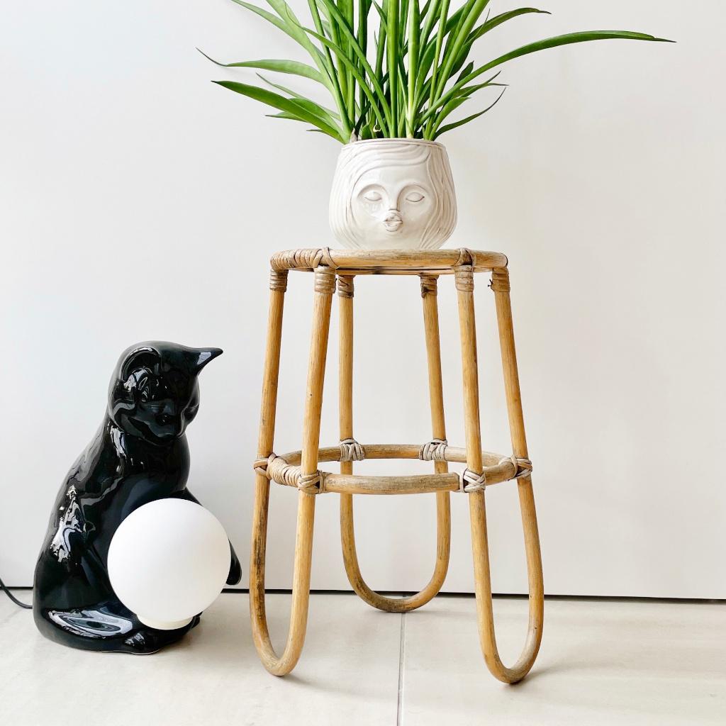 vintage boho bamboe TAFELTJE glas Scandinavisch Mid Century, Huis en Inrichting, Tafels | Bijzettafels, 45 tot 60 cm, Minder dan 55 cm