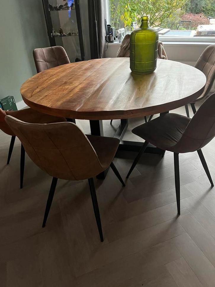 Industriële Eethoek - Mango Hout & Metaal, Huis en Inrichting, Tafels | Eettafels, Gebruikt, 100 tot 150 cm, Vijf personen of meer
