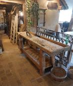 lange oude werkbank met onderblad en   lade houten sidetable, Ophalen