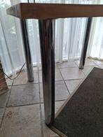 Industriële eettafel met chromen tafelpoten. 4 cm. dik blad, Ophalen, 50 tot 100 cm, Zo goed als nieuw, Vier personen