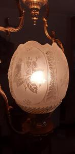 Antieke hanglamp met matglas en messing, Ophalen, Gebruikt, Victoriaans/Art Deco, Glas
