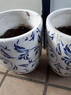 2 aardewerk potten blauwe deco, Tuin en Terras, Bloempotten, Binnen, Rond, Zo goed als nieuw, Ophalen