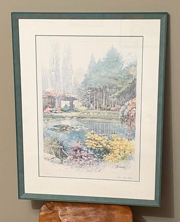 Ingelijst aquarelschilderij van M. Marten, Vijver en Bomen beschikbaar voor biedingen