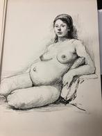 Aat Veldhoen, rotaprent van zwangere naakte vrouw, Antiek en Kunst, Ophalen of Verzenden