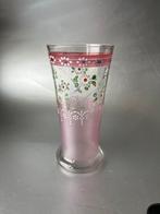 Antiek klein glazen vaasje met enaille bloemetjes, Ophalen of Verzenden