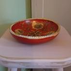 Decoratieve Houten  Hindelooper Schaal met Bloemen, Ophalen of Verzenden