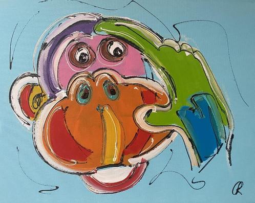 Schilderij Monkey Business - C.M. Leushuis, Antiek en Kunst, Kunst | Schilderijen | Modern, Ophalen of Verzenden