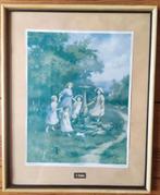 oud schilderijtje met afbeelding dansende kinderen rond zonn, Ophalen of Verzenden