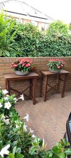 Hardhouten tuintafel sidetable oppottafel 2 stuks, Ophalen, Zo goed als nieuw, Rechthoekig, Hout