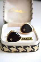 Vintage verguld gouden manchetknopen met zwarte edelsteen, Sieraden, Tassen en Uiterlijk, Manchetknopen, Verzenden, Zo goed als nieuw
