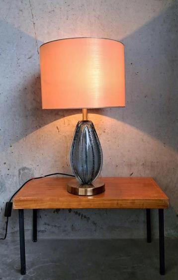 Elegante Moderne Design Lamp Blauw Glas Gouden Kap beschikbaar voor biedingen