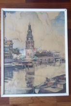 krijttekening Montelbaantoren met schepen, H. van Piggelen, Antiek en Kunst, Kunst | Schilderijen | Klassiek, Ophalen of Verzenden