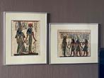 2 papyrus prints | Egypte | ingelijst | 51x41 cm, Antiek en Kunst, Kunst | Litho's en Zeefdrukken, Ophalen of Verzenden
