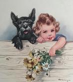 meisje met hond schotse terrier SCOTTISH TERRIER 1962, Verzenden, 1960 tot 1980, Gelopen, Overige thema's
