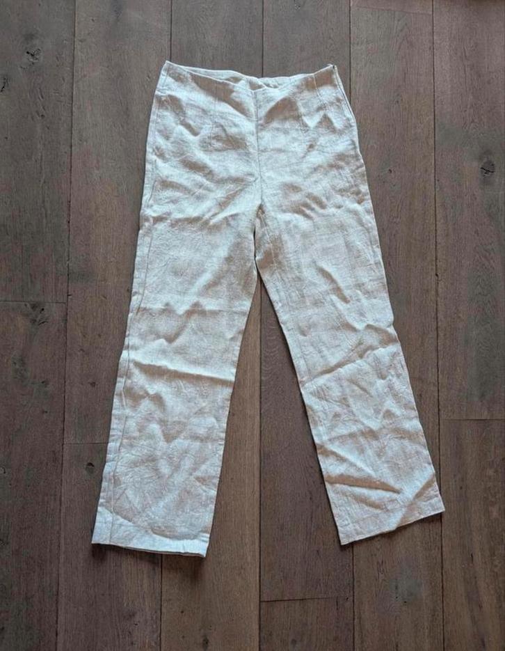 Beige duurzame linnen broek lang Palaver - maat 36 / S, Kleding | Dames, Broeken en Pantalons, Zo goed als nieuw, Maat 36 (S)
