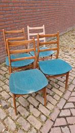4 vintage Deens design eetkamerstoelen opknappers, Ophalen, Gebruikt