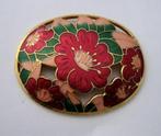 Sea Gems grote cloisonné broche rode bloemen (6877-2580), Sieraden, Tassen en Uiterlijk, Broches, Ophalen, Zo goed als nieuw, Rood