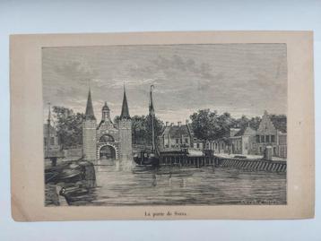 12 / Waterpoort in de haven van Sneek Houtgravure beschikbaar voor biedingen