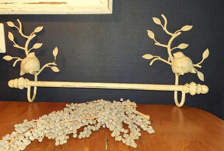 Ijzeren handdoeken rek. Handdoekrek. Keukenrek met vogeltjes, Antiek en Kunst, Curiosa en Brocante, Ophalen of Verzenden