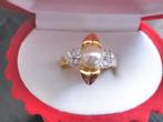 Mooie Goud Double Ring met Parel en Swarovski kristallen, Verzenden, Overige materialen, Ring, Verguld