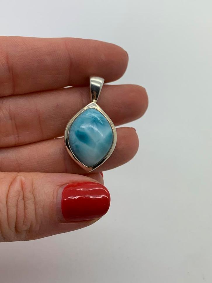 Z29 Prachtige zilveren larimar hanger, Sieraden, Tassen en Uiterlijk, Kettinghangers, Zo goed als nieuw, Zilver, Zilver, Overige voorstellingen