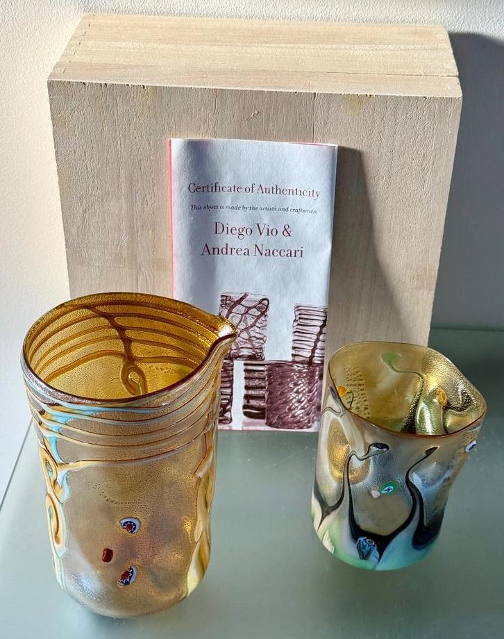 Murano Nachtset Goud & Groen (23) met Certificaat Diego Vio, Antiek en Kunst, Antiek | Glas en Kristal, Ophalen