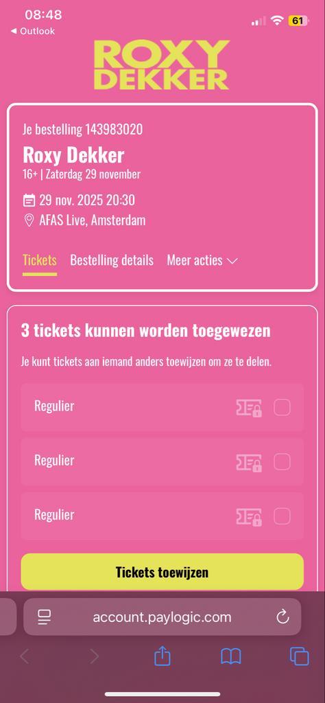 Roxy Dekker 4 kaarten 29 nov Avond Afas Live Amsterdam, Tickets en Kaartjes, Concerten | Overige, Drie personen of meer, November