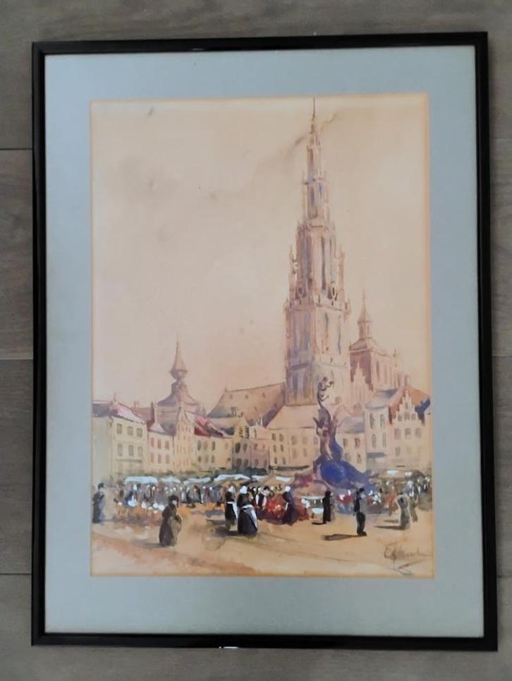 Schilderij Antwerpen, Antiek en Kunst, Kunst | Schilderijen | Klassiek, Ophalen of Verzenden