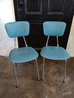 2 vintage blauwe stoeltjes met chromen poten, Ophalen, Gebruikt, Twee, Blauw