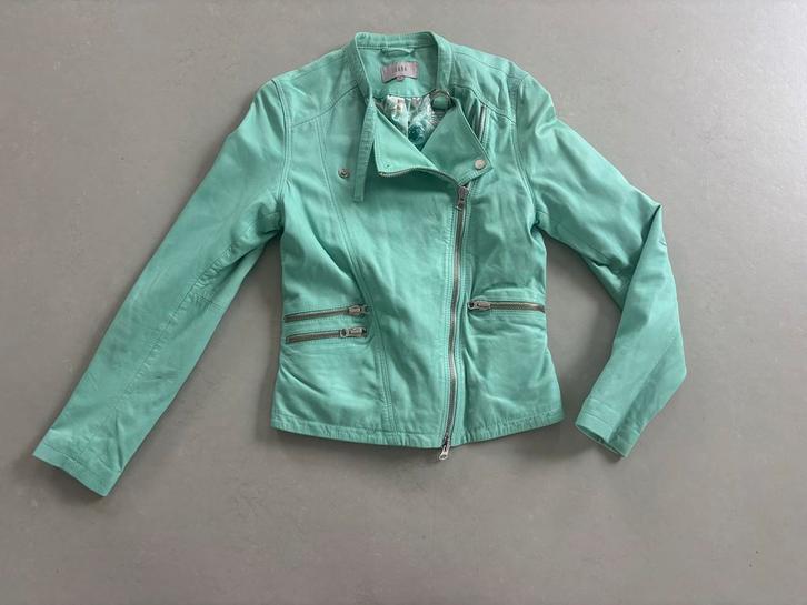 IBANA Mintgroen Leren Bikerjack Maat 38, Kleding | Dames, Jasjes, Kostuums en Pakken, Zo goed als nieuw, Maat 38/40 (M), Groen