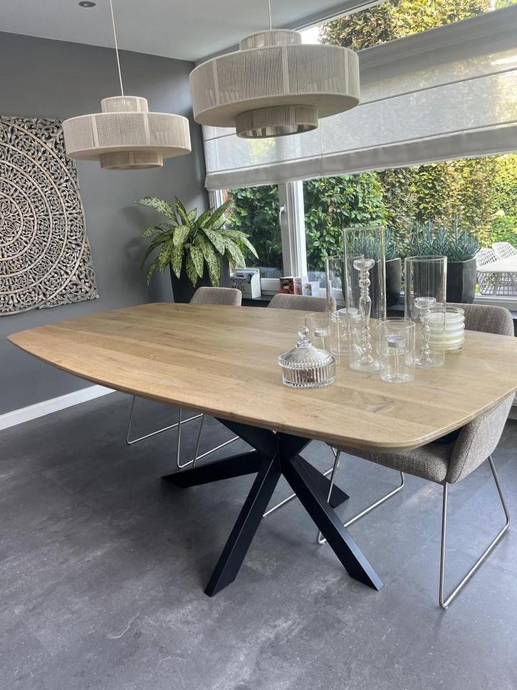 Deens Ovale Eettafel Eikenhout & Metaal - Modern Design, Huis en Inrichting, Tafels | Eettafels, Zo goed als nieuw, 100 tot 150 cm
