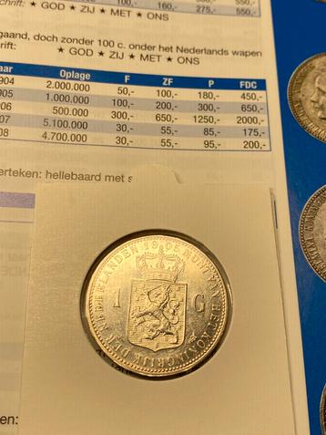 Gulden 1905 Wilhelmina lastig jaar in mooie kwaliteit.  beschikbaar voor biedingen