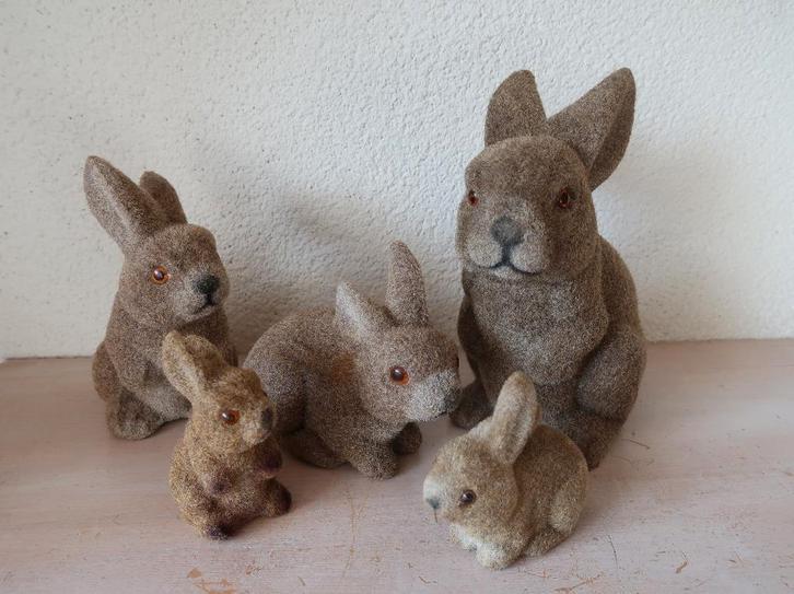 5 konijntjes haasjes flock paashaasjes, Antiek en Kunst, Curiosa en Brocante, Ophalen of Verzenden