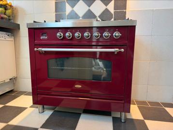 Vrijstaande Boretti 5-pits 90 cm gasfornuis bordeaux-rood beschikbaar voor biedingen