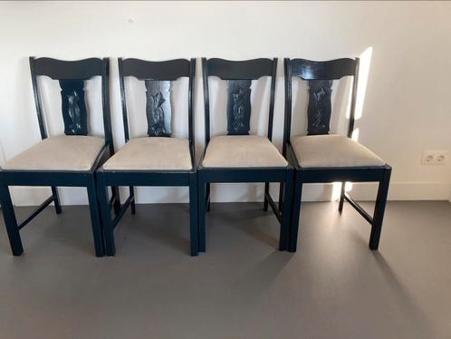 4 Eikenhouten stoelen. In goede staat., Huis en Inrichting, Stoelen, Gebruikt, Vier, Hout, Blauw, Ophalen