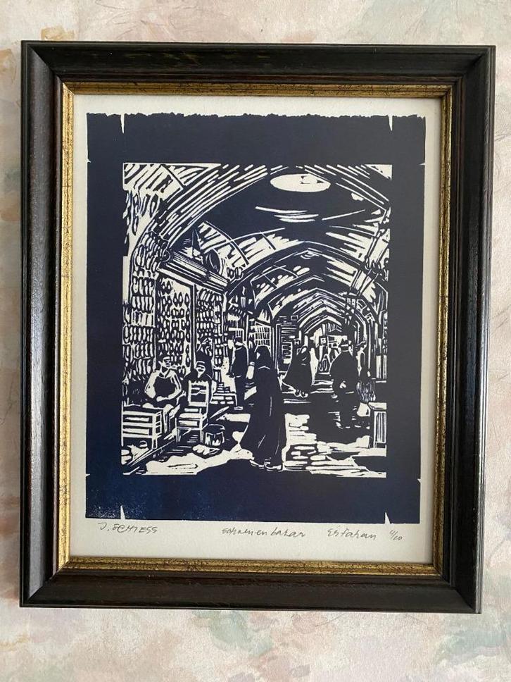 Houtgravure     J .   Schiess, Antiek en Kunst, Kunst | Etsen en Gravures, Ophalen of Verzenden