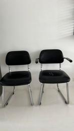 Set van 2 retro stoelen, Huis en Inrichting, Stoelen, Twee, Gebruikt, Leer, Zwart