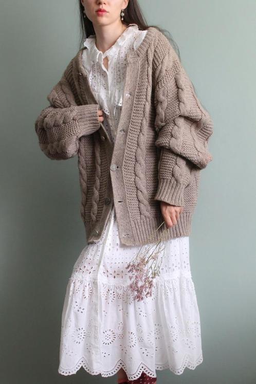 Vintage Oostenrijks kabel vest Alphorn M L, Kleding | Dames, Truien en Vesten, Gedragen, Maat 42/44 (L), Grijs, Ophalen of Verzenden